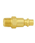 Side view of a single metal plug from the Four Pack 1/8 Inch NPT Male Air Hose Quick Connect Fittings, corrosion resistant, 300 PSI max.