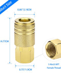 Two Pack One Quarter Inch NPT Female Air Hose Couplers Brass Quick Connect Fittings For Air Compressors, Automotive Repair And Professional Jobsites, 300 PSI Rating, One Quarter Inch Flow Holes, Universal M Type Connectors