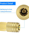 Two Pack One Quarter Inch NPT Female Air Hose Couplers Brass Quick Connect Fittings For Air Compressors, top view shows 4 ball bearing