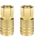Two Pack One Quarter Inch NPT Female Air Hose Couplers Brass Quick Connect Fittings For Air Compressors, Automotive Repair And Professional Jobsites, 300 PSI Rating, One Quarter Inch Flow Holes, Universal M Type Connectors