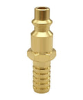 Close-up view of a brass Two Pack Three Eighths Inch Barb To One Quarter Inch Coupling Air Hose Quick Connect Fitting, corrosion resistant.
