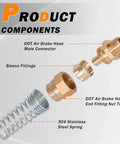 Brass One Half Inch Air Hose Fittings Kit With Spring Guards, DOT Compliant Air Brake End Fittings, Four Pack, Male Connectors