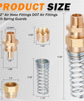 Brass One Half Inch Air Hose Fittings Kit With Spring Guards, DOT Compliant Air Brake End Fittings, Four Pack, Male Connectors Set