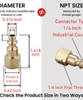 Industrial Type D 1/4-Inch NPT Brass Air Hose Fittings And Quick Connect Coupler Plug Kit dimensions and specifications diagram