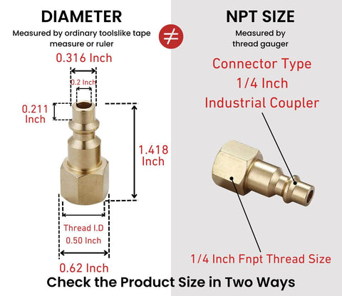 Industrial Type D 1/4-Inch NPT Brass Air Hose Fittings And Quick Connect Coupler Plug Kit dimensions and specifications diagram