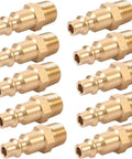 Heavy Duty Brass Quarter Inch NPT Male Industrial Air Hose Quick Connect Adapter Kit With Air Couplers And Plugs Ten Piece Set Compatible With Industrial M Style Type D Couplers For Hoses And Air Tools
