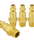 Four Pack 1/8 Inch NPT Male Air Hose Quick Connect Fittings No Fuss Industrial Metal Plugs Corrosion Resistant 300 PSI Max Easy Snap On System