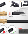 Installation of Brass DOT Air Line Fittings Kit 23 Piece Set For Semi Trucks And Trailers, showing push-to-connect method and tube cutting