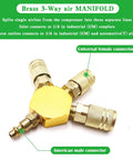Air Splitter Three Way Manifold With Brass Industrial Couplers And One Quarter Inch Plug For Air Compressor Hose Quick Connect Fittings