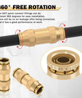 Brass DOT Air Line Fittings Kit 23 Piece Set For Semi Trucks And Trailers, Includes One Quarter, Three Eighths, And One Half Inch Straight Union Quick Connect Fittings, Push To Connect Air Hose Fittings, Plus Tub Cutter showing 360-degree rotation feature