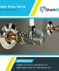 Brass Push Angle Stop Valve 1/2 In By 3/8 In Compression Chrome Finish installed on copper pipe for water shutoff in tight spots.