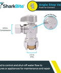 Brass Push Angle Stop Valve 1/2 In By 3/8 In Compression Chrome Finish Ideal For Tight Spots Easy Water Shutoff For Faucets Toilets Or Appliances