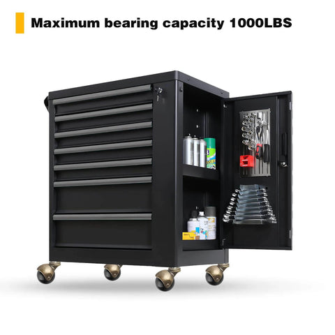 Rolling tool cabinet with brass vintage antique 2 inch ball caster wheels showing storage shelves and open door