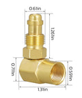 Beefy 90 Degree Brass Argon Gas Adapter For TIG And MIG Welders CGA 032 Nut Nip To Body Elbow Fitting dimensions shown.