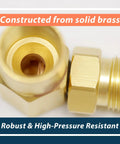 Close-up of brass Argon Gas Adaptor For Welder Lines With 90 Degree Elbow Heavy Duty Build showing solid construction and right-angle design