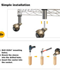 Installation guide for Brass Vintage Antique 2 Inch Ball Caster Wheels Set of 4 with sleeve mount for furniture.