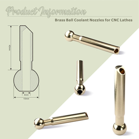 5 Pack 10Mm Brass Ball CNC Nozzle With Slanted Hole And Screw Lock, showing side and angle views for jewelry lathes.