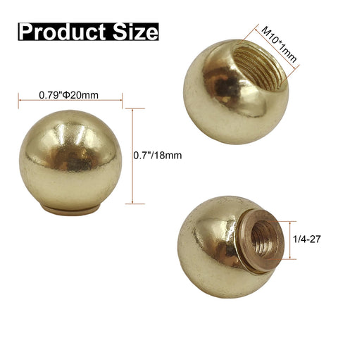 Brass Ball Lamp Finials Caps Knob 20mm Round Solid Screw Cap Cover With Reducing Adapter 19x18mm Brass Tone Finial Set, size details