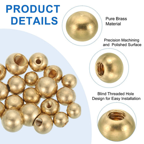 Product details of Brass Ball Finial Nuts Kit for Lighting Fixtures with close-up of smooth threaded holes and brass material