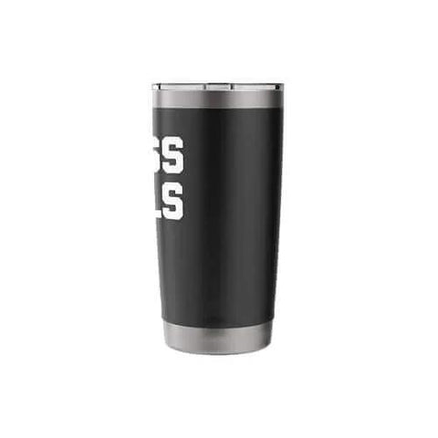 Black tumbler side view with Brass Balls - Funny Saying Sarcastic Novelty Guys Cool Men Stainless Steel Insulated Tumbler design.