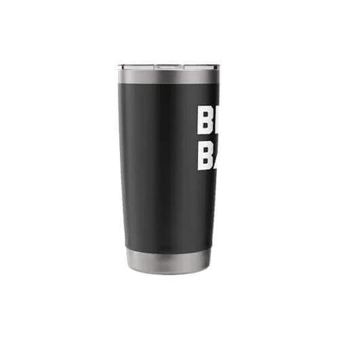 Brass Balls - Funny Saying Sarcastic Novelty Guys Cool Men Stainless Steel Insulated Tumbler, black with white lettering, front view