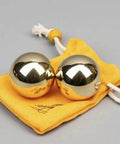 2Pcs Brass Exercise Ball 1.5 Inch Golden Solid Copper Metal Baoding Balls for Hand Therapy Stress Relief on yellow pouch