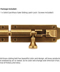 Solid Cast Brass Barrel Bolt For Doors And Gates, antique brass sliding latch lock, heavy duty gate bolt with secure locking