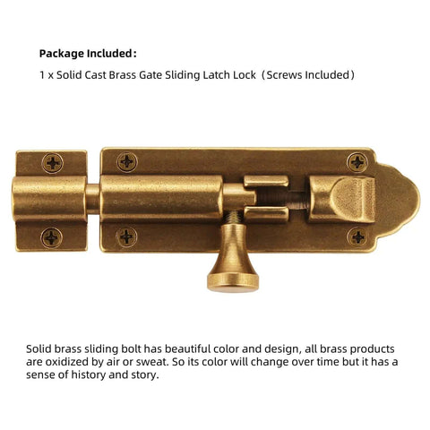 Solid Cast Brass Barrel Bolt For Doors And Gates, antique brass sliding latch lock, heavy duty gate bolt with secure locking