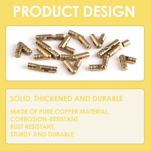 Hidden Concealed Brass Barrel Hinges For Wooden Jewelry Boxes And Keepsake Cases With Invisible Cylinders For Small Cabinet Doors 20mm 32 Pack DIY Friendly Built From Solid Brass For Long Life Corrosion And Tarnish Resistance By Nextpal displayed on a yellow background