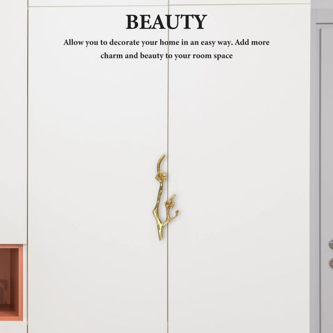 Brass Flower Branch Cabinet Handle 5.91 Inch Blossom Drawer Pull Knob for dresser with floral design installed on white cupboard