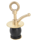 Brass boat deck drain plug with rubber stopper and circular pull ring, front view