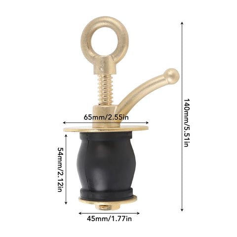 Keenso brass boat deck drain plug with rubber seal and locking ring, front view
