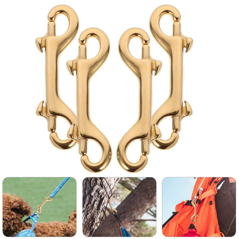 4 Pack 3.5 Inch Brass Double Ended Bolt Snap Clips Heavy Duty for dog leashes, awnings, and boating; corrosion-resistant close-up view