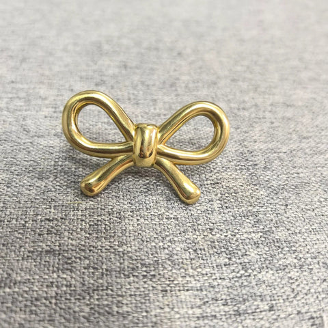 2 Pack Solid Brass Bow Drawer Knobs In Gold, Vintage Cabinet Hardware for Kitchen, Vanity, Dresser, showing elegant gold bow design