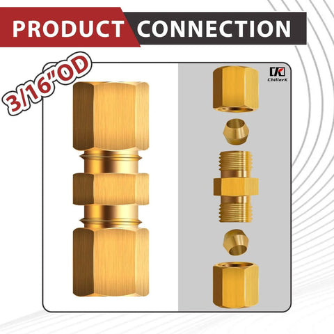 Pack Of 2 Brake Line Fittings Kit Union For Three Sixteenth Inch Tube OD To Three Sixteenth Inch Tube OD Connector Brass