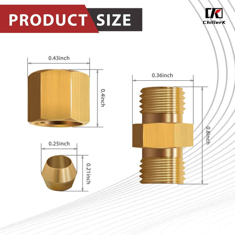 Pack Of 2 Brake Line Fittings Kit Union For Three Sixteenth Inch Tube OD To Three Sixteenth Inch Tube OD Connector, product dimensions shown.