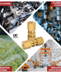 Pack Of 2 Brake Line Fittings Kit Union for Three Sixteenth Inch Tube OD, brass three-piece connector, used in various systems.