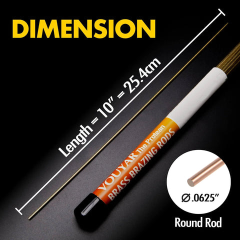 Brass Brazing Rods 40 Piece Pack for Easy Flow Welding, 1 Sixteenth Inch Diameter, 10 Inch Length, rod dimensions