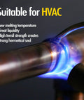 Brass Brazing Rods 40 Piece Pack for Easy Flow Welding in HVAC application with blue flame sealing metal pipes. Ideal for DIY projects.