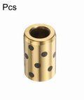 Brass sleeve bearing with graphite dots for lubrication, 8mm bore, 15mm OD, 24mm height; set of 4 pieces shown.