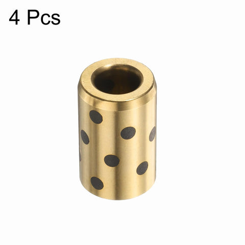 Brass sleeve bearing with graphite dots for lubrication, 8mm bore, 15mm OD, 24mm height; set of 4 pieces shown.