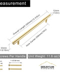 Solid Brass Cabinet Pulls 2 Pack Gold Brushed Finish Long Drawer Handles With 10 Inch Center To Center For Large Kitchen Cabinets Cupboards Dresser Wardrobe Closet Doors Euro T Bar Design Heavy Duty Fingerprint Resistant shown with dimensions
