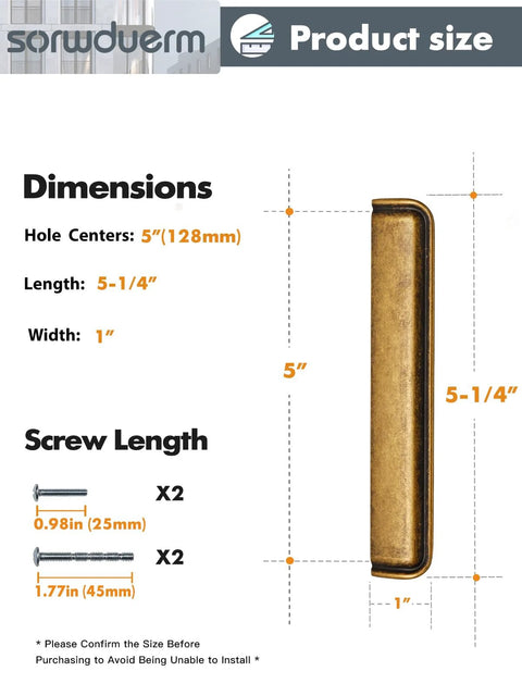Diagram showing dimensions of Five Pack 5 Inch Antique Brass Cabinet Cup Pulls For Kitchen And Bath, Durable Zinc Alloy Handles.