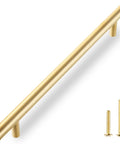 Solid Brass Cabinet Pulls 2 Pack Gold Brushed Finish Long Drawer Handles With 10 Inch Center To Center For Large Kitchen Cabinets Cupboards Dresser Wardrobe Closet Doors Euro T Bar Design Heavy Duty Fingerprint Resistant.