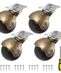 2 Inch Ball Caster Wheels Heavy Duty Set of 4 Brass Antique Style Top Plate Casters 360 Degree Swivel Non Marking Low Noise