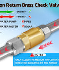 Two Piece Brass Inline Spring Check Valve With One Way Backflow Preventer NPT Half Inch Threads For Well Water Systems Pumps Tanks Vertical Or Horizontal Installation shown installed in piping