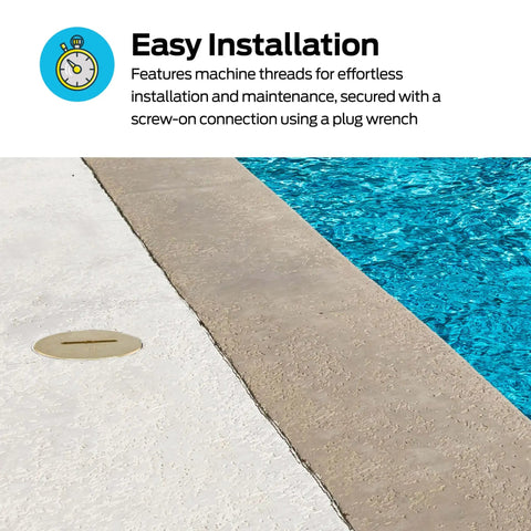 4 Inch Slotted Brass Cleanout Plug For Drain Waste And Vent Setups Eastman 42004 installed on concrete near a pool