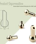 Five Piece 12mm Brass Ball CNC Nozzles With Slanted Hole For Extended Coolant Supply Screw Lock High Pressure Oil Cooling