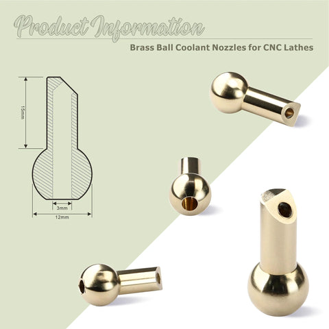 Five Piece 12mm Brass Ball CNC Nozzles With Slanted Hole For Extended Coolant Supply Screw Lock High Pressure Oil Cooling