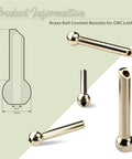 Five Piece Brass Ball CNC Coolant Nozzle Set With 12mm Ball Diameter And 45mm Length Slanted Hole For Jewelry Lathes And Milling Machines